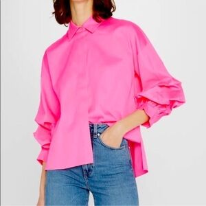 ALICE + OLIVIA Edyth Cotton Tack-Sleeve Button-Front Shirt